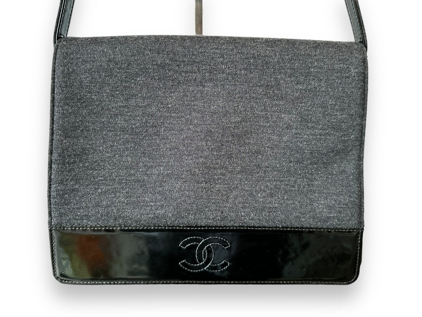 Chanel Vintage Jersey & Patent Leather Shoulder Bag