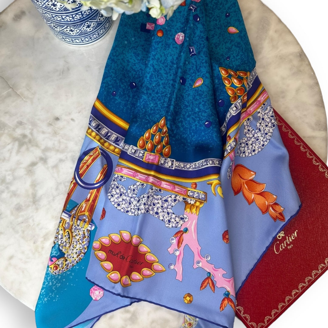 Cartier Vintage Jewel 100% Silk Scarf