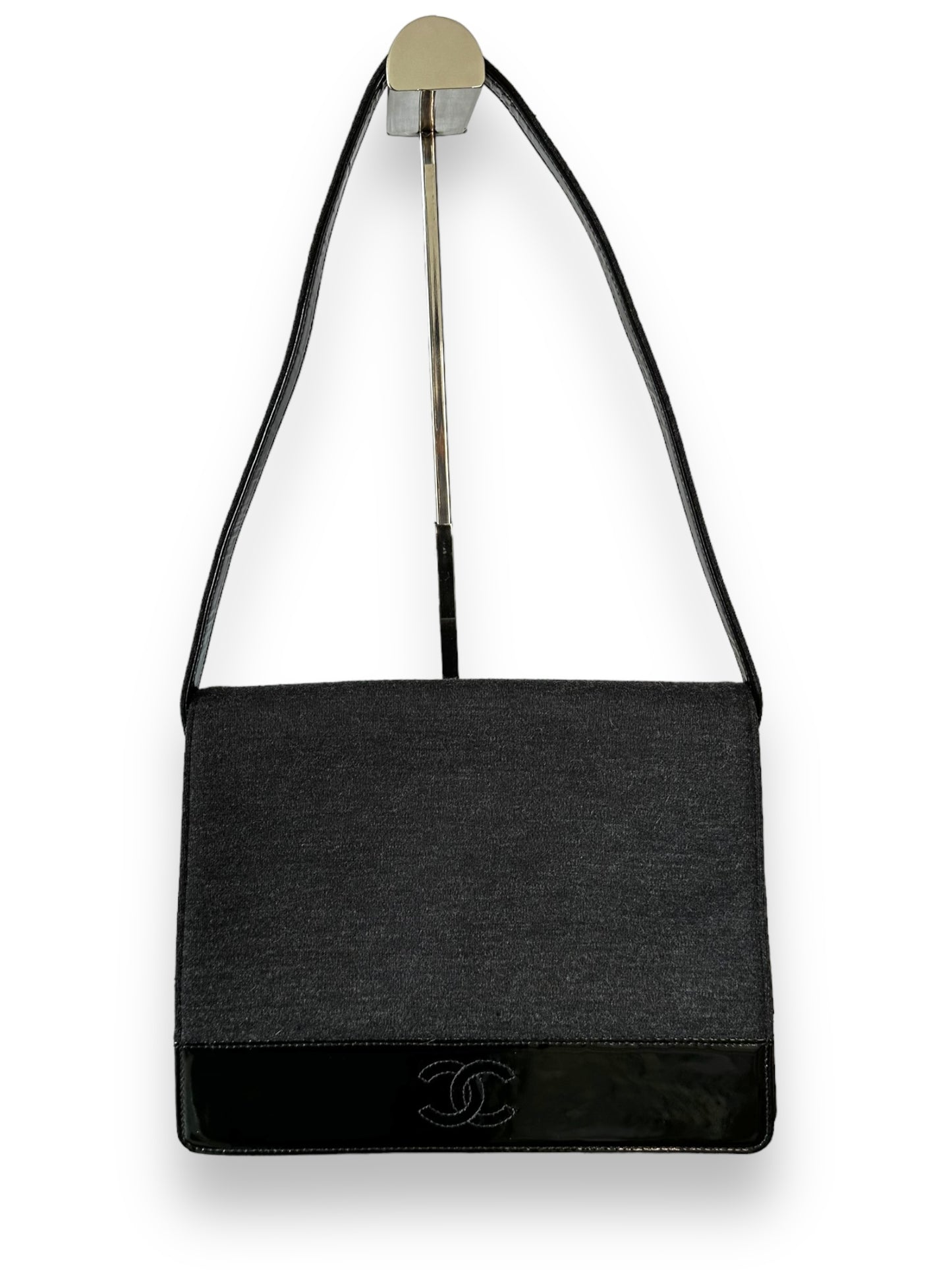 Chanel Vintage Jersey & Patent Leather Shoulder Bag