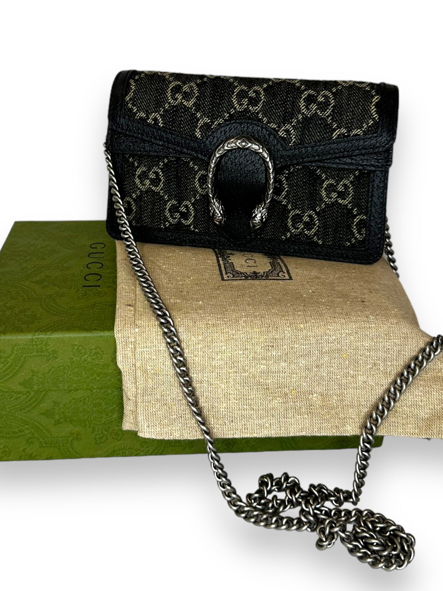 Gucci Jacquard Black Denim GG Monogram Super Mini Dionysus Crossbody