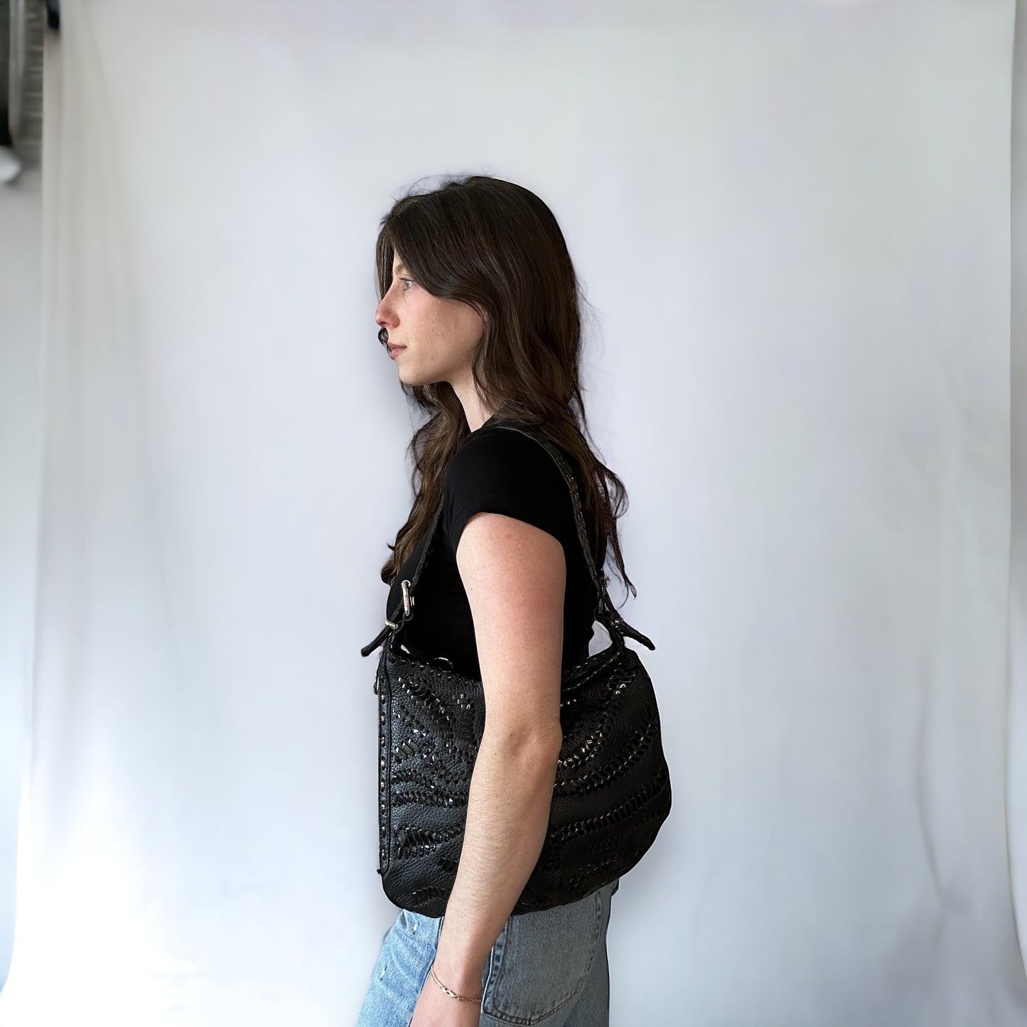 Fendi Leather Stitched Oyster Shoulder Bag