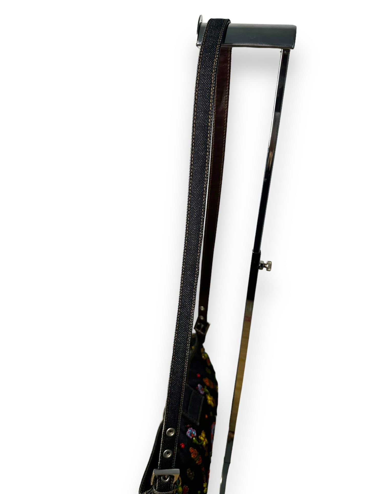 Fendi Embroidered Beaded Flora Denim Baguette