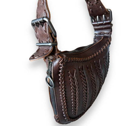 Fendi Leather Whipstitch Oyster Shoulder Bag