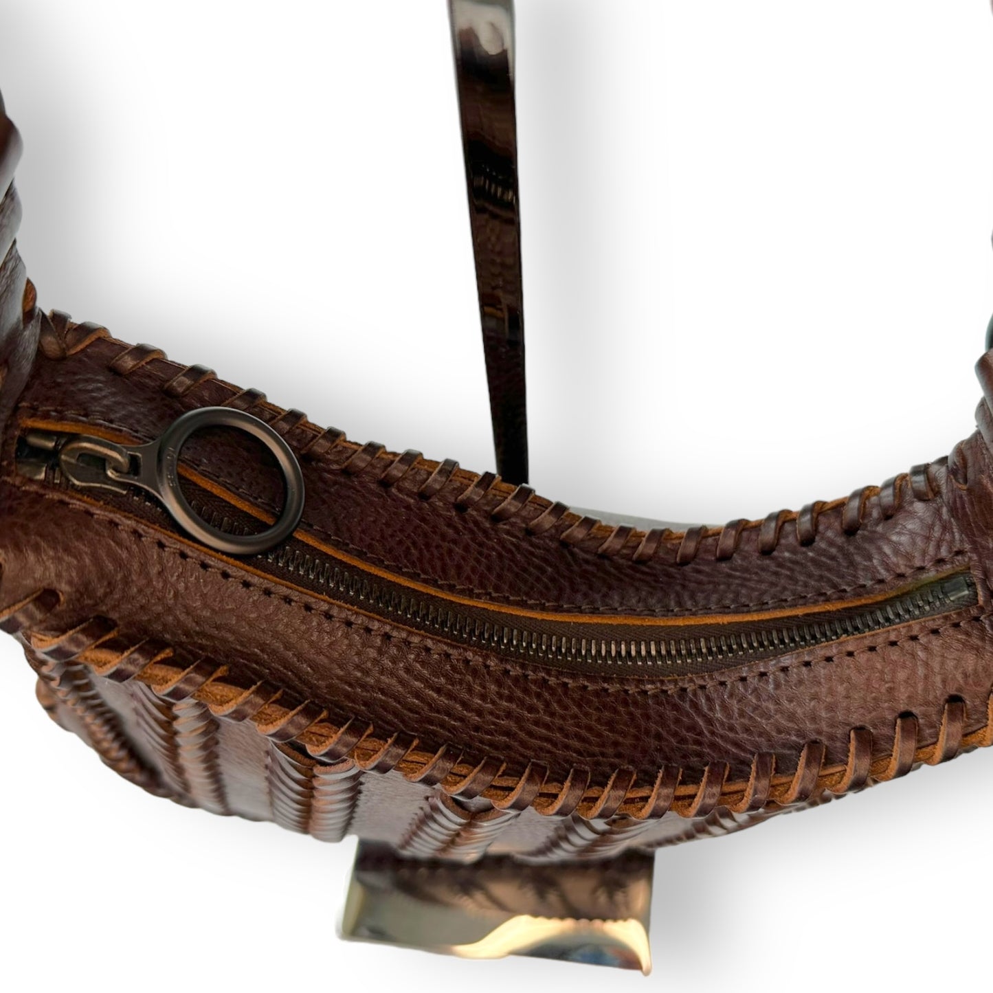 Fendi Leather Whipstitch Oyster Shoulder Bag