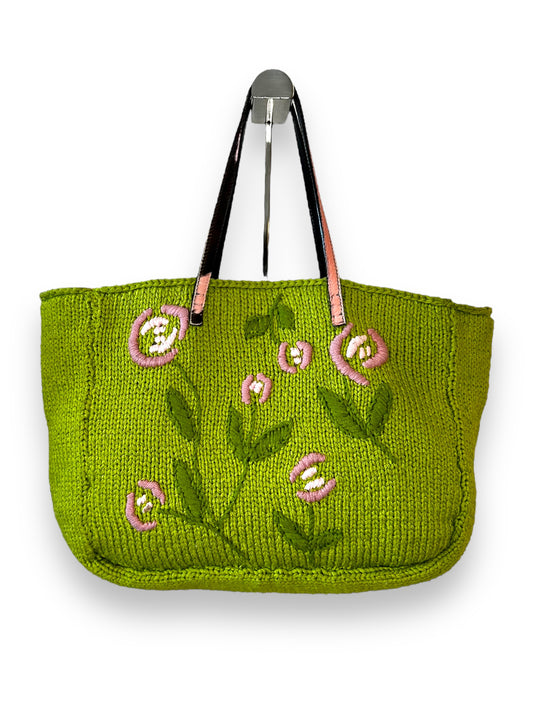 Fendi Rare Vintage Floral Knit and Cowhide Tote