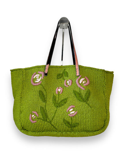 Fendi Rare Vintage Floral Knit and Cowhide Tote