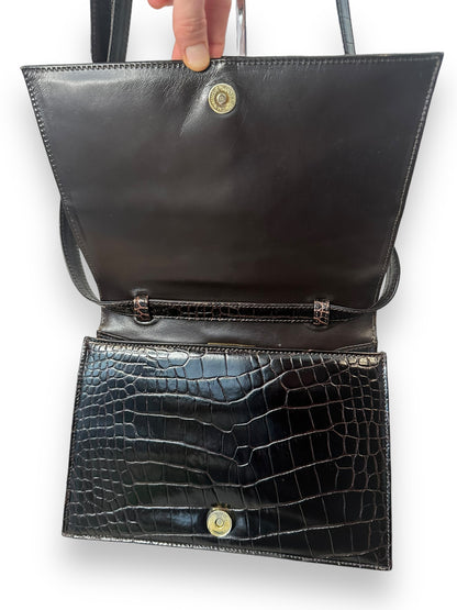 YSL Rare Vintage Croc Embossed Leather Shoulder Bag