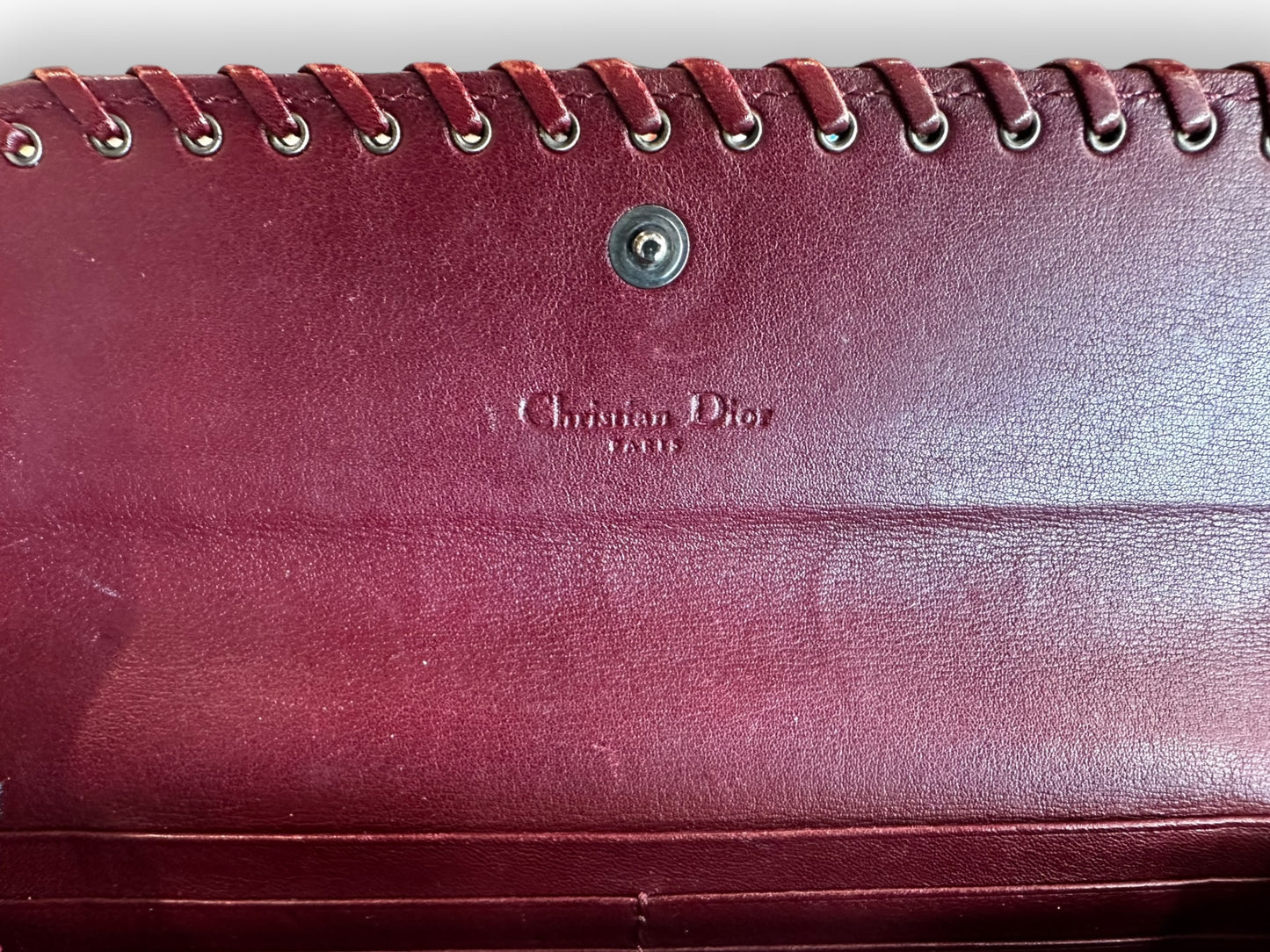 Dior Burgundy Woven Leather Trim and Canvas Continental Wallet