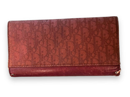 Dior Burgundy Woven Leather Trim and Canvas Continental Wallet