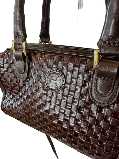 Fendi Intrecciato Mini Leather Boston 2-Way Bag