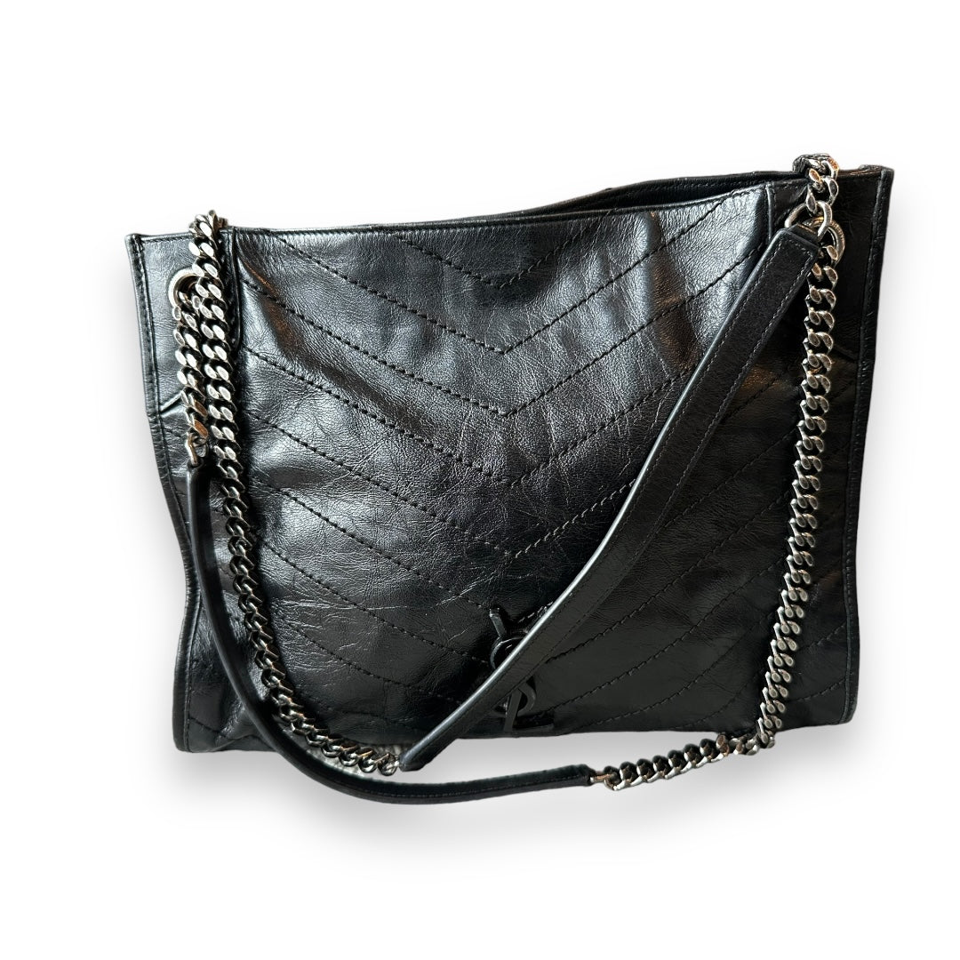 YSL Niki Quilted Crinkled-Leather Tote