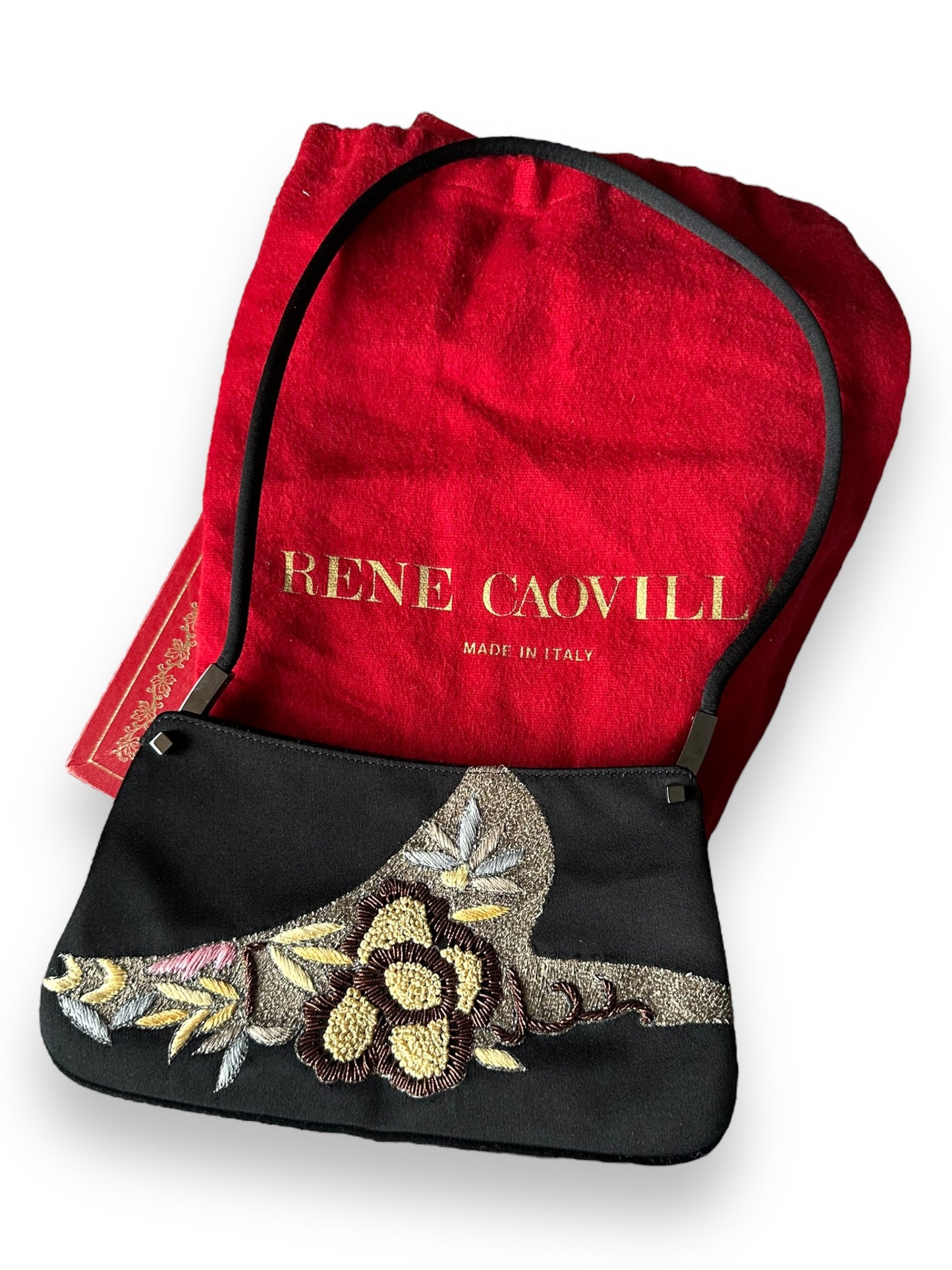 René Caovilla Silk Embroidered Shoulder Bag